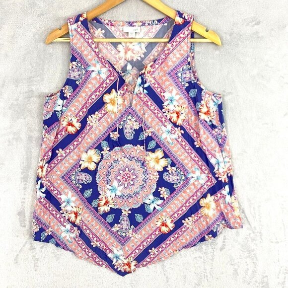 J. Jill Multicolor Floral Print Sleeveless Shirt Top Blouse Size Small Petite PS - Picture 1 of 13